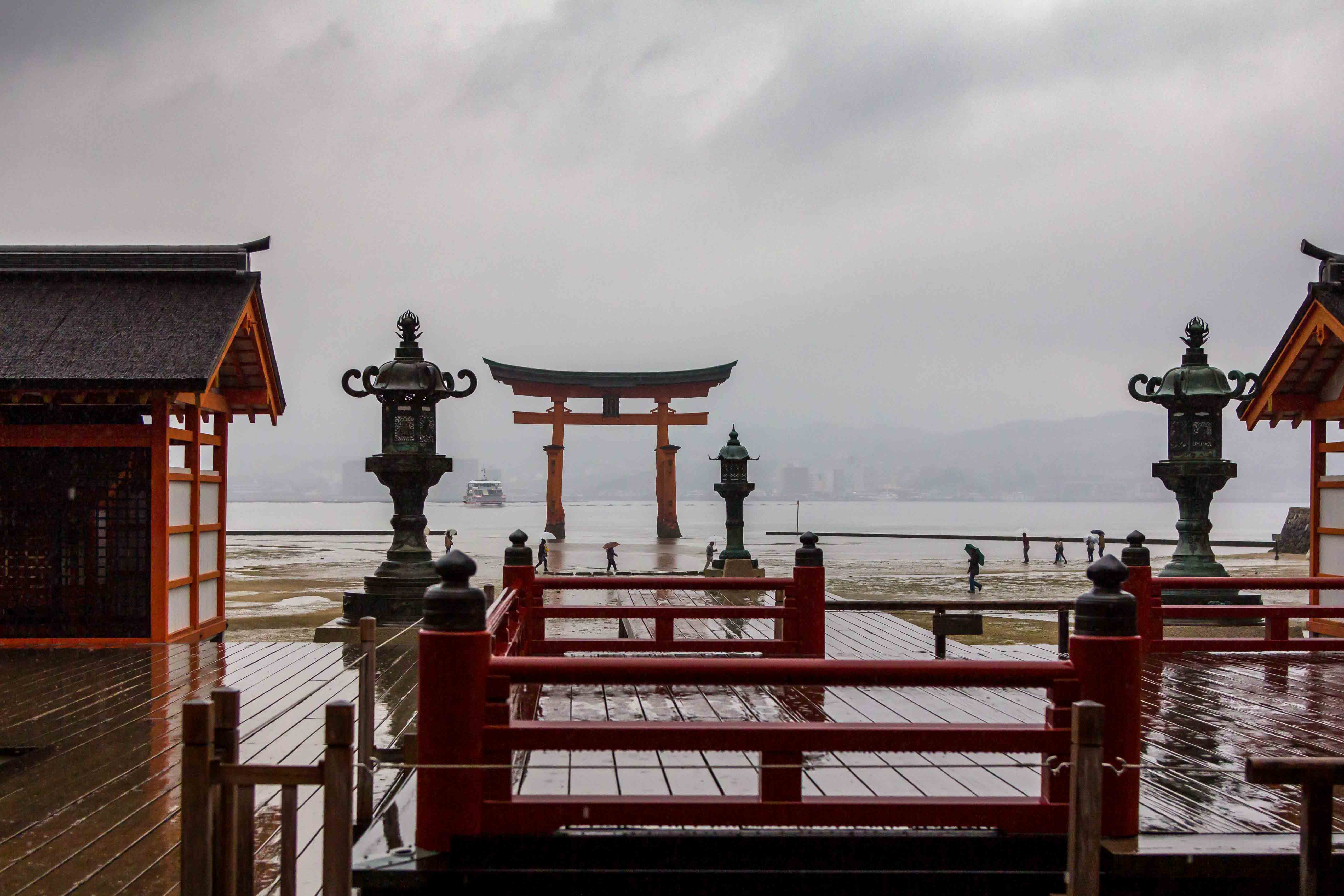 Itsukushima shrine during a storm.